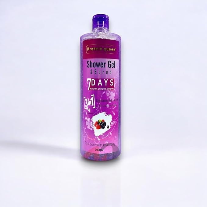 جل استحمام ومقشر كوين لتفتيح وتبييض البشرة، غسول مقشر للجسم (مزيج التوت) 1000 مل.